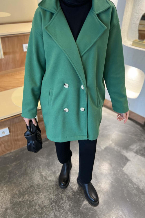 Double Button Short Cashmere Coat Benetton Green