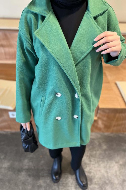 Double Button Short Cashmere Coat Benetton Green