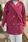 Double Button Short Cashmere Coat Fuchsia