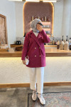 Double Button Short Cashmere Coat Fuchsia