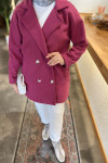 Double Button Short Cashmere Coat Fuchsia