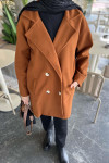 Double Button Short Cashmere Coat Brown