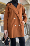 Double Button Short Cashmere Coat Brown