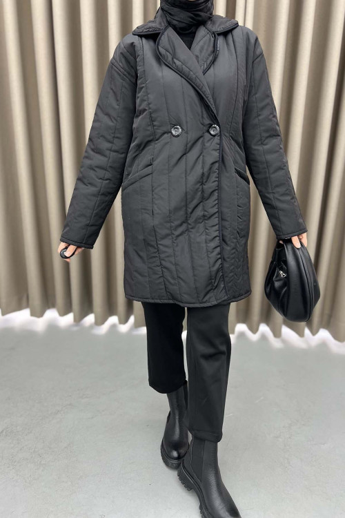 Double Buttoned Quilted Coat Black