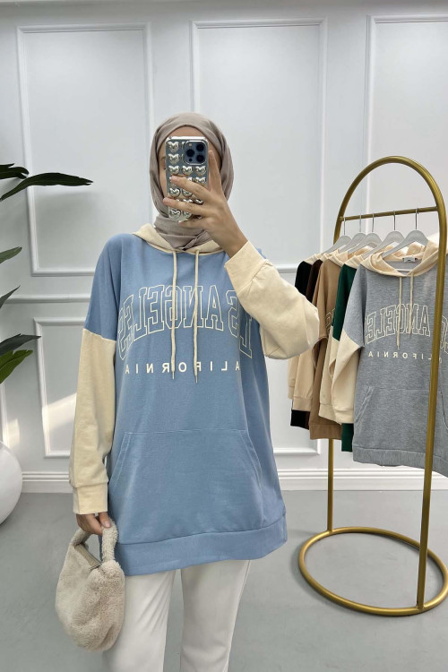 Two-Tone Printed Sweatshirt Blue