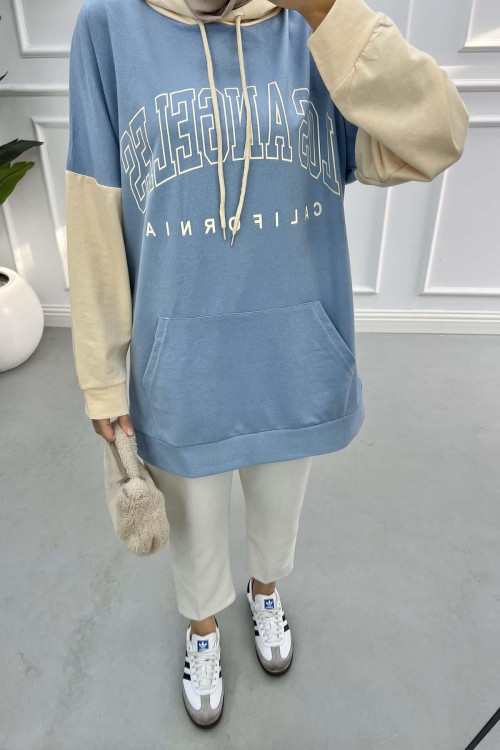 Two-Tone Printed Sweatshirt Blue