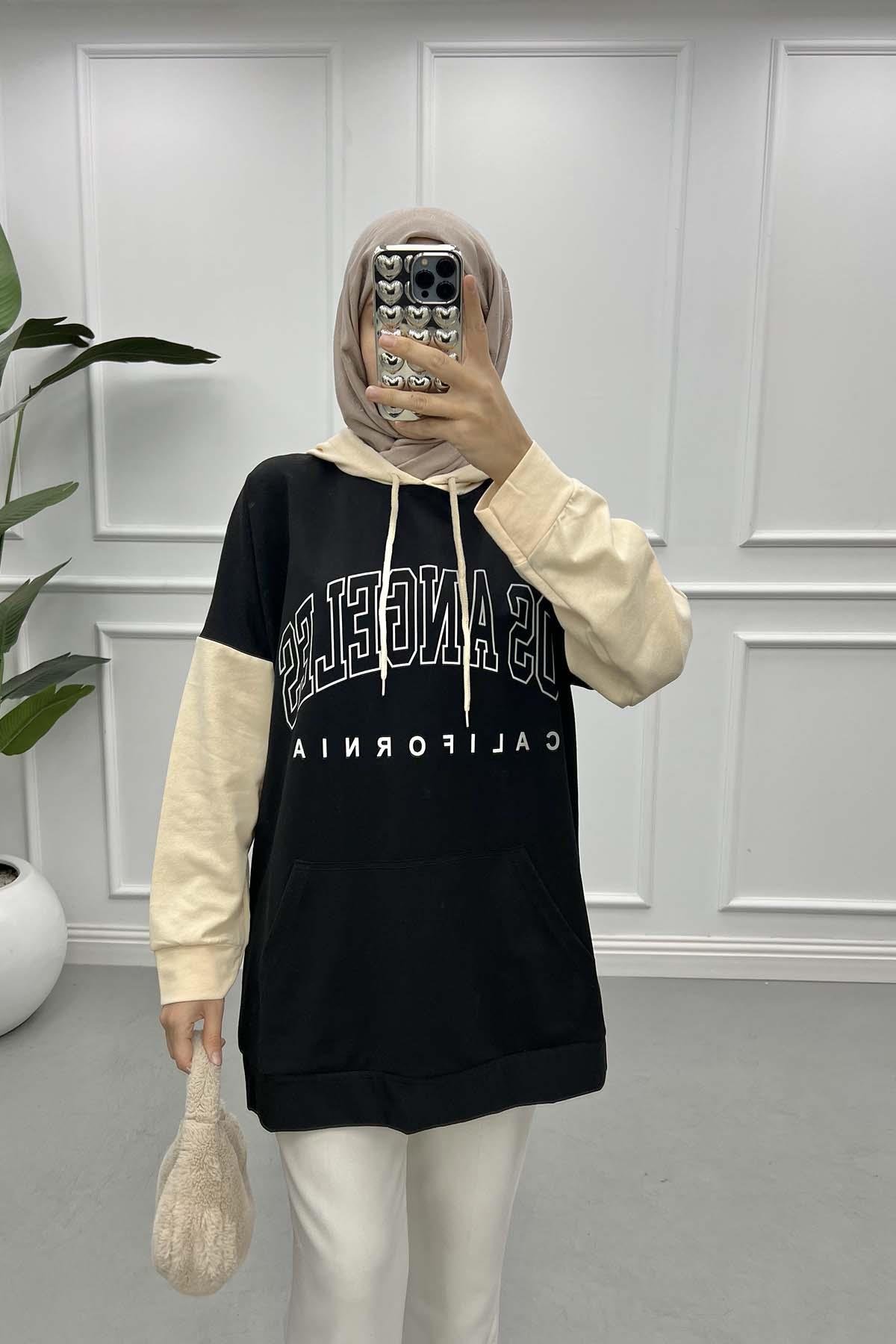 Two-Tone Printed Sweatshirt Black