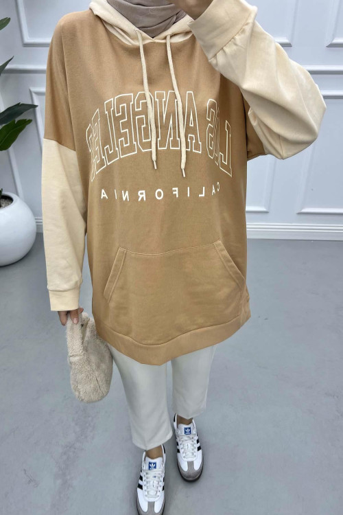 Two-Tone Printed Sweatshirt Milky Coffee