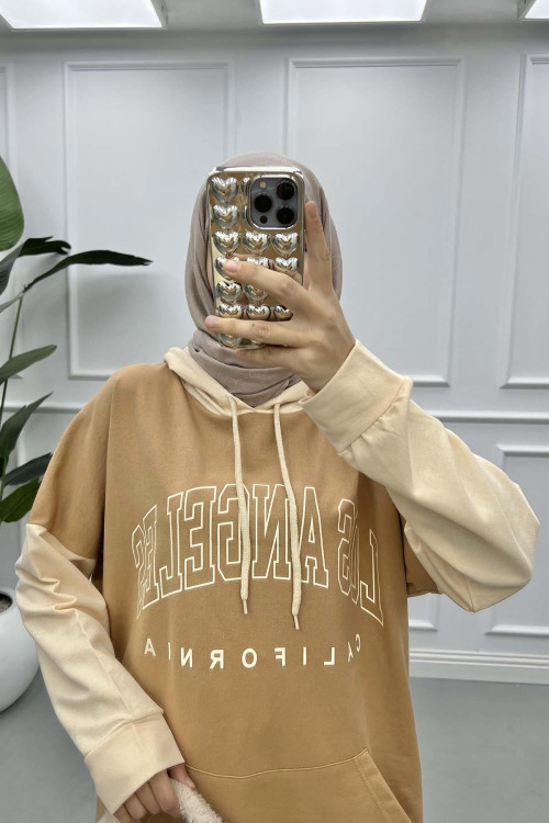 Two-Tone Printed Sweatshirt Milky Coffee