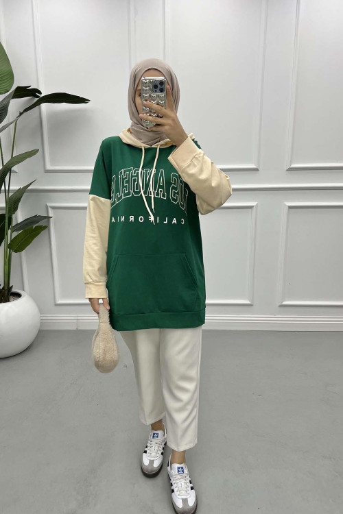 Two-Tone Printed Sweatshirt Green