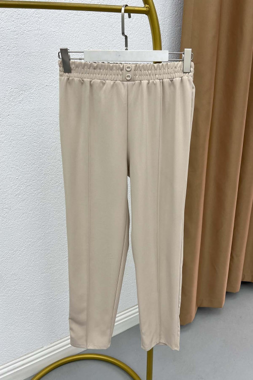 Striped Fabric Trousers Beige