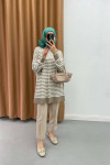 Striped Fabric Trousers Beige