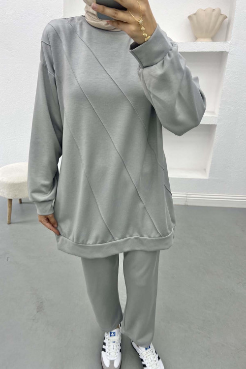 Striped Tunic Set Gray