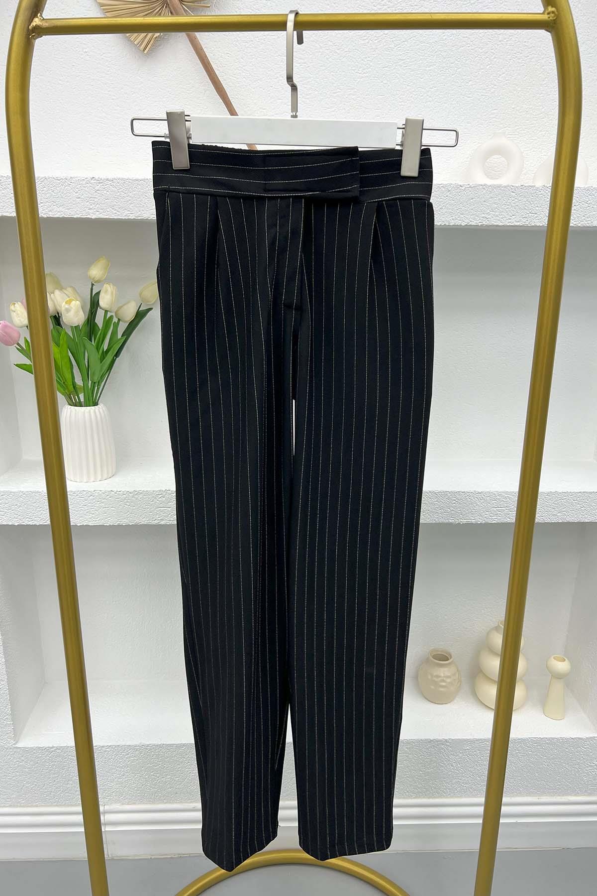 Velcro Striped Trousers Black