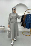 Snap Jacket Skirt Set Gray