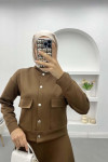 Snap Jacket Skirt Set Brown