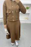 Snap Jacket Skirt Set Brown