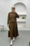 Snap Jacket Skirt Set Brown