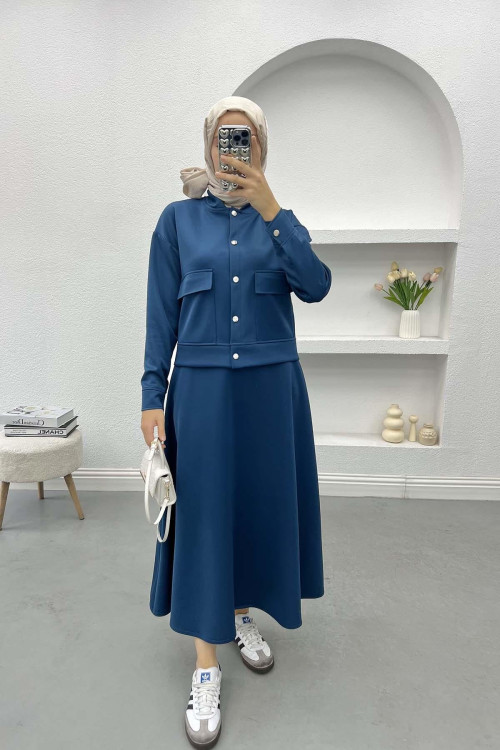 Snap Jacket Skirt Set Petrol Blue