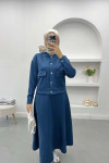 Snap Jacket Skirt Set Petrol Blue