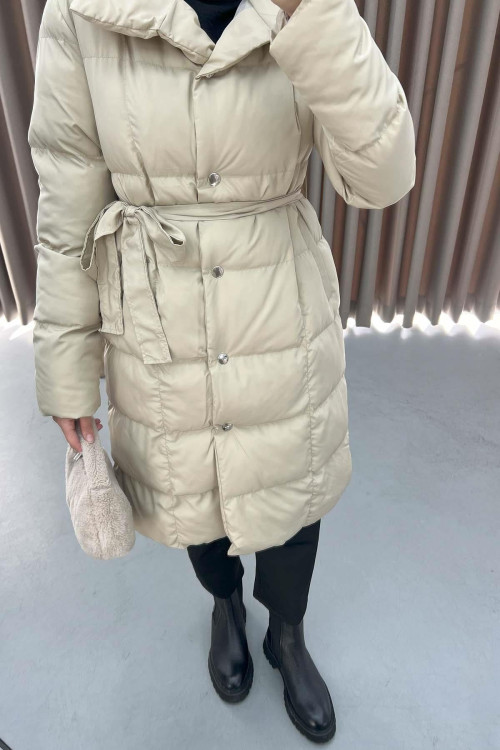 Puffer Jacket Beige with Snaps