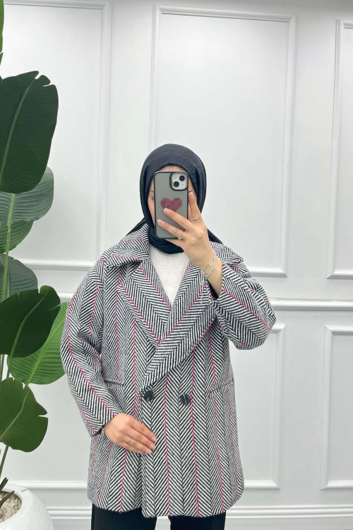 Striped Patterned Coat Pink