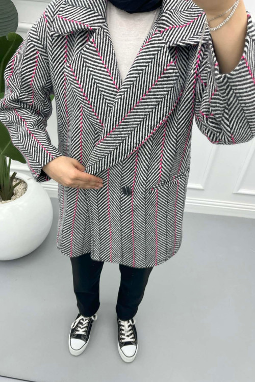 Striped Patterned Coat Pink