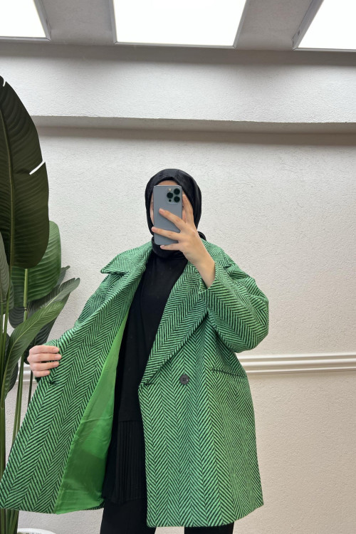 Striped Patterned Coat Green-Black