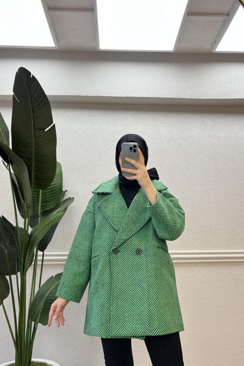 Striped Patterned Coat Green-Black