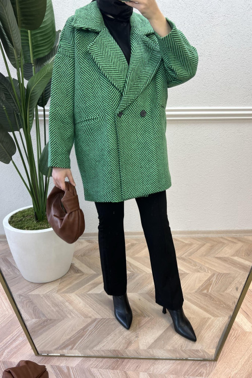 Striped Patterned Coat Green-Black