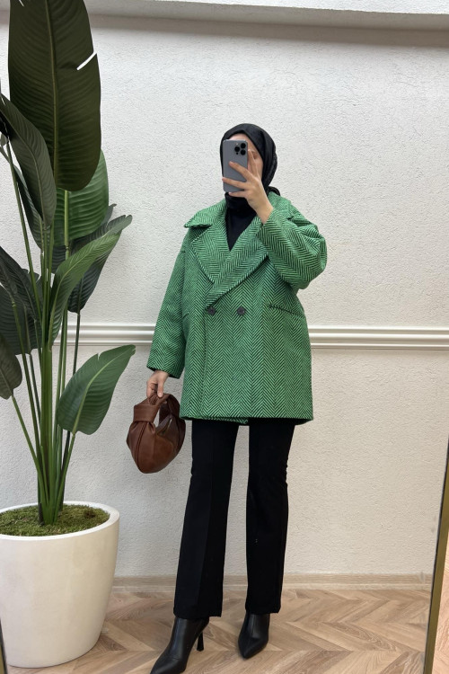 Striped Patterned Coat Green-Black