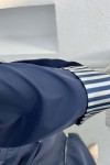 Stripe Detailed Hooded Trench Coat Navy Blue