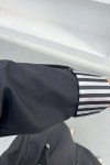 Striped Detailed Hooded Trench Coat Black