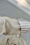 Stripe Detailed Hooded Trench Coat Stone