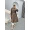 Striped Detailed Hooded Trench Coat Mink