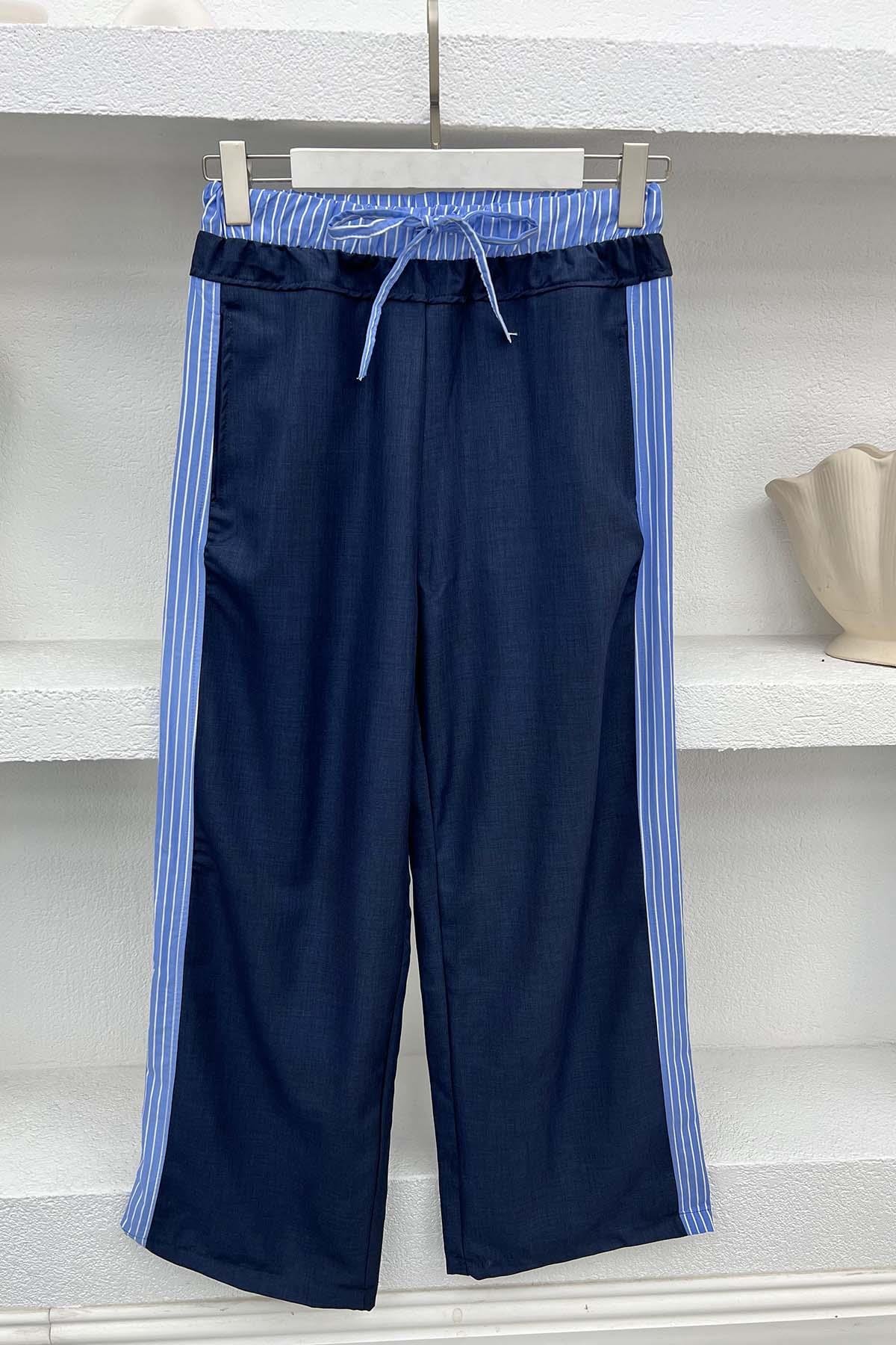 Striped Detailed Trousers Navy Blue