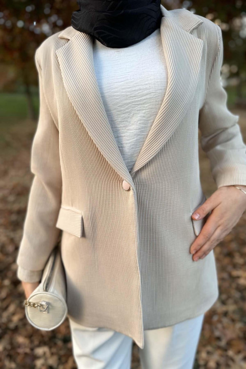 Striped Textured Jacket Beige