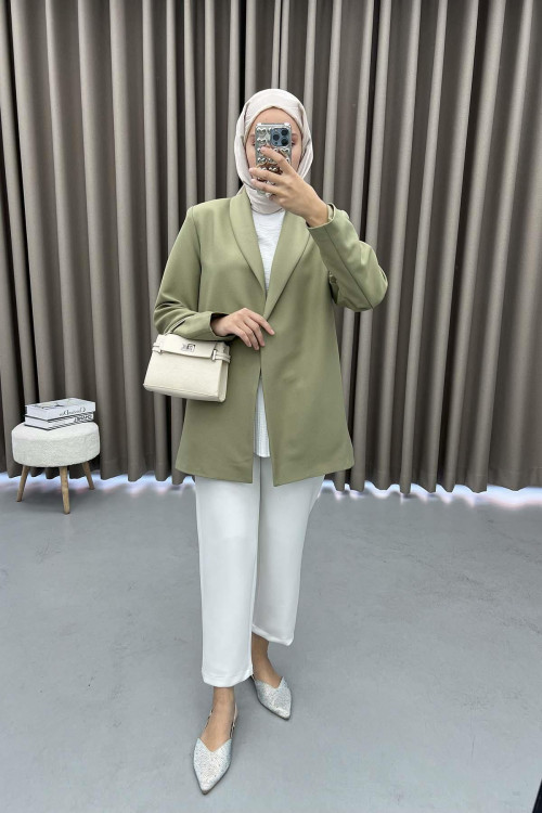 Striped Textured Jacket Khaki