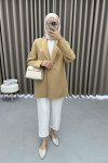 Striped Textured Jacket Milky Coffee