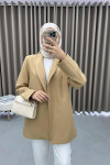 Striped Textured Jacket Milky Coffee