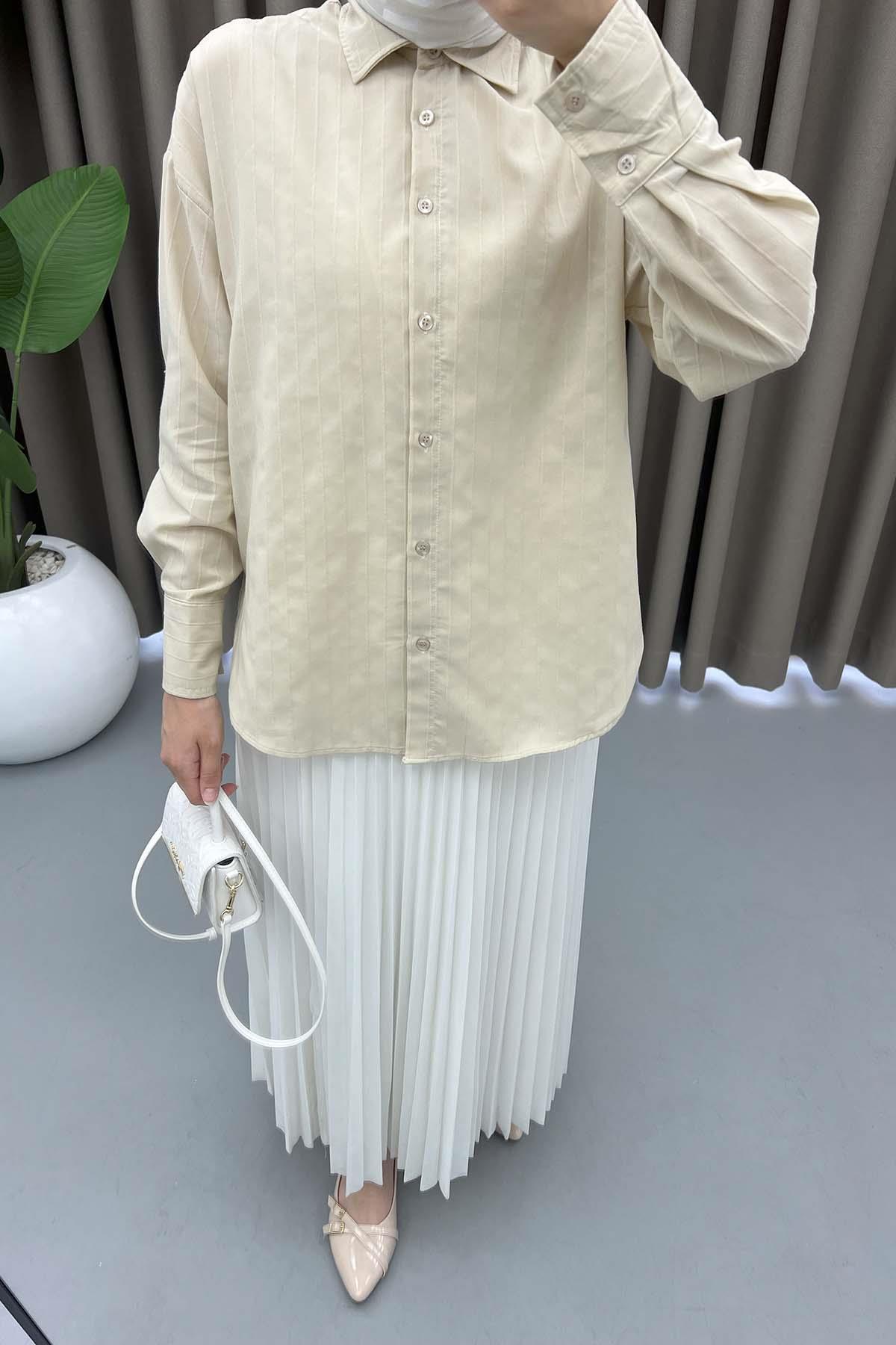 Striped Textured Shirt Beige