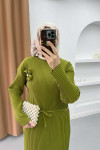 Line Embossed Daisy Brooch Dress Green