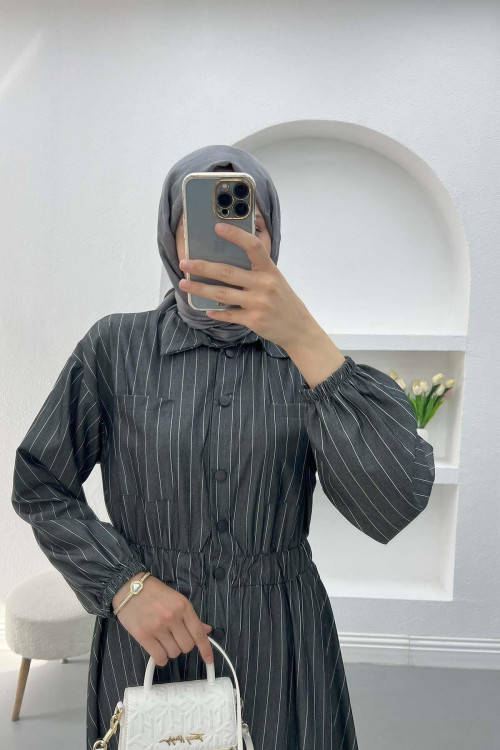 Striped Beymen Dress Anthracite