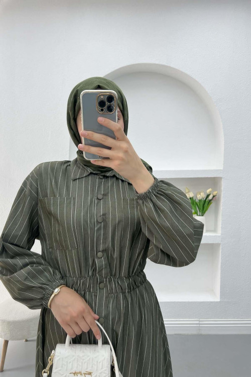 Striped Beymen Dress Khaki