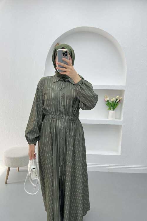 Striped Beymen Dress Khaki