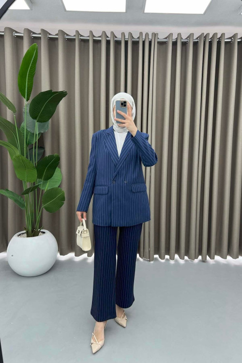 Striped Blazer Jacket Indigo