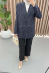 Striped Blazer Jacket Navy Blue