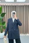 Striped Blazer Jacket Navy Blue