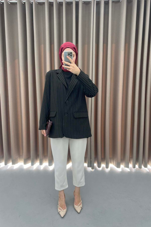 Striped Blazer Jacket Black