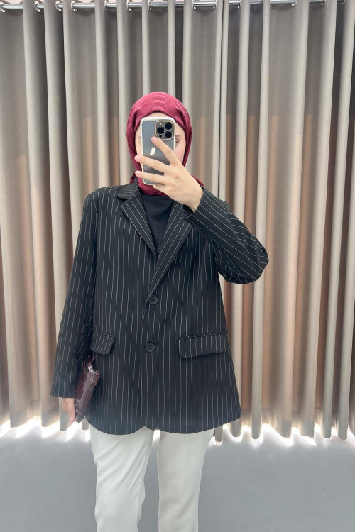 Striped Blazer Jacket Black